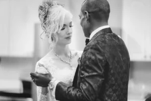 Intimate and candid wedding photography of the bride and groom dancing captured in Tampa, FL