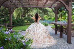A quincea&ntilde;era portrait session in Tampa, Florida, highlighting the beauty and grace of the young woman as she celebrates this important milestone