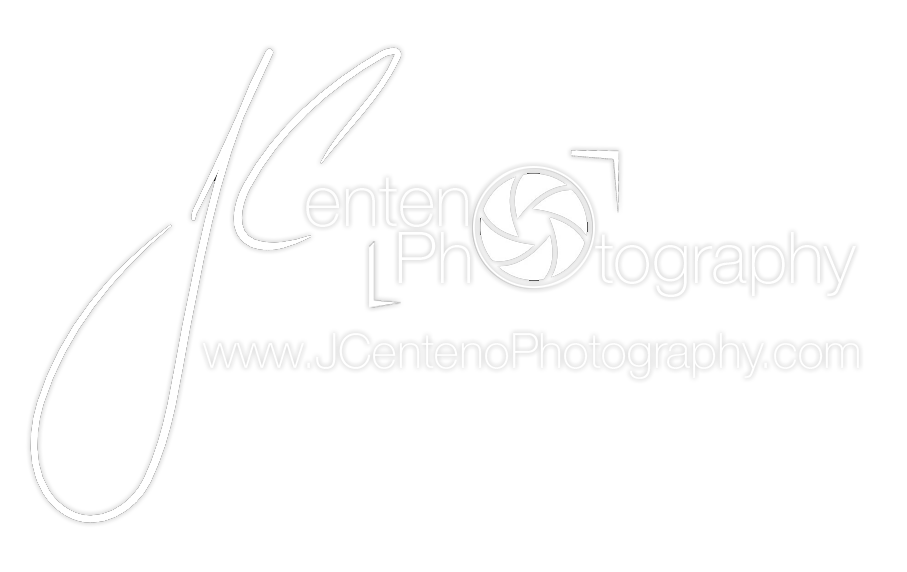 Logo of JCenteno Photography in white, featuring a stylized camera shutter and camera icon incorporated into the text with the website URL www.JCentenoPhotography.com below.